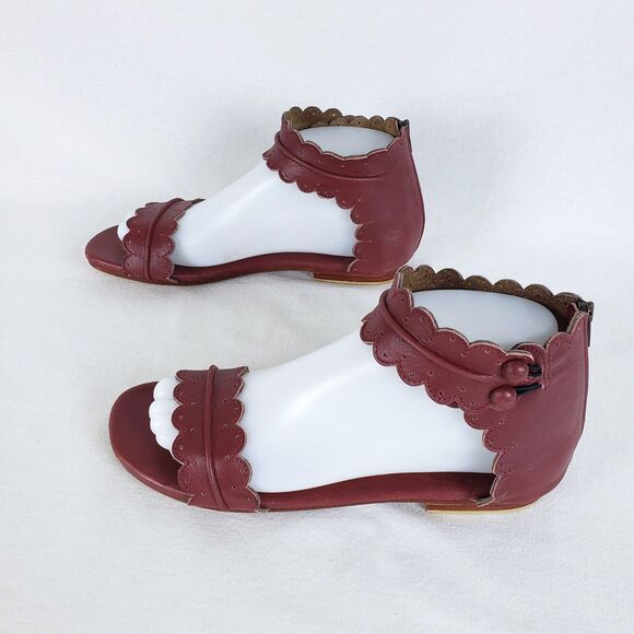 Bali Elf Midsummer Sandals Womens 7 Brown Scalloped Ankle Strap Leather Boho - Picture 1 of 10